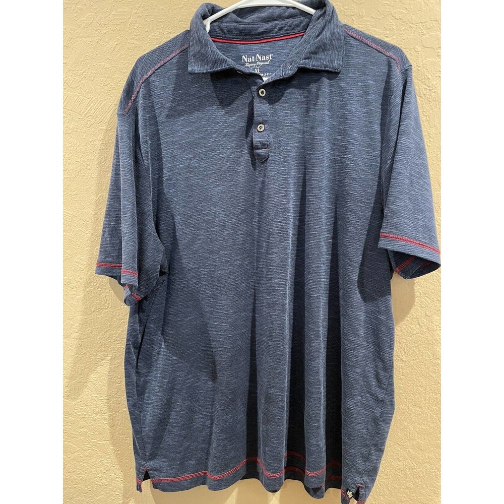 Nat Nast Luxury Original Men Size XL Navy Blue Short Sleeve Polo Red Trim